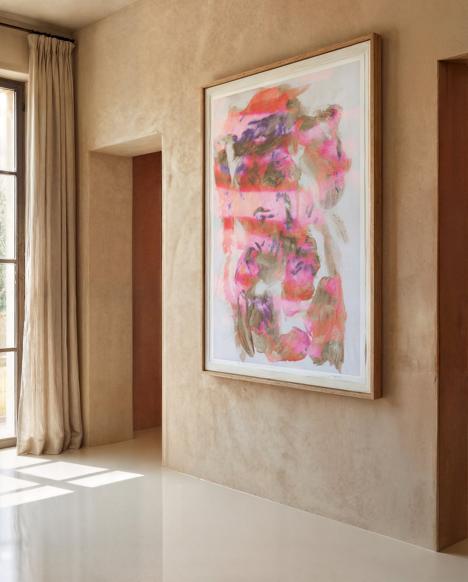 NORI-TANG by Jakob Steen, framed in oak and hung in a calm, minimal interior.
