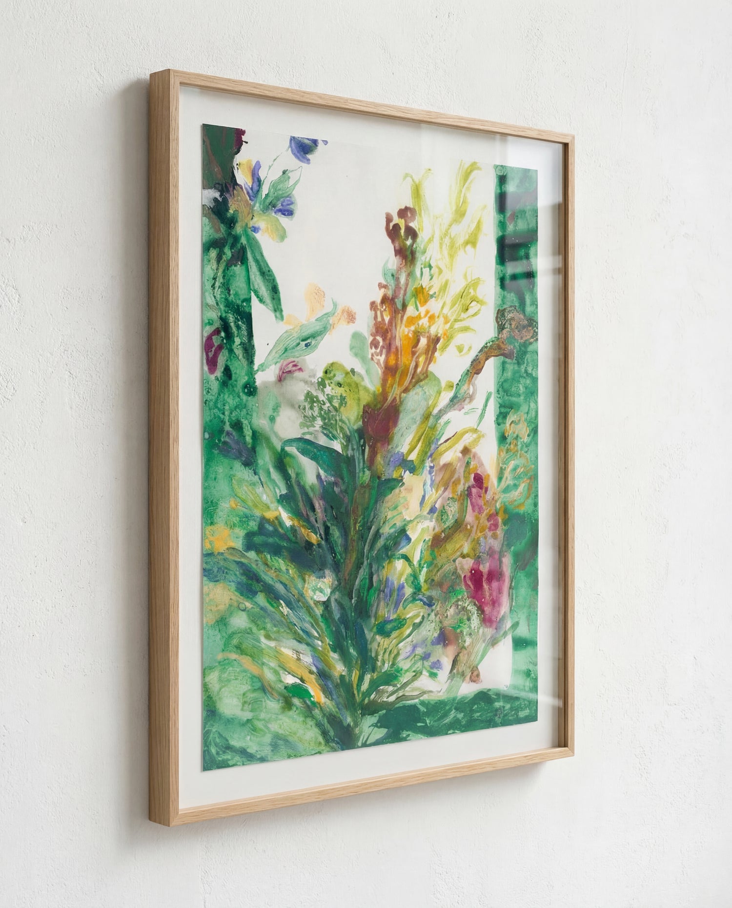 CARAVAN by Jakob Steen, framed in oak and hung in a calm, minimal interior.