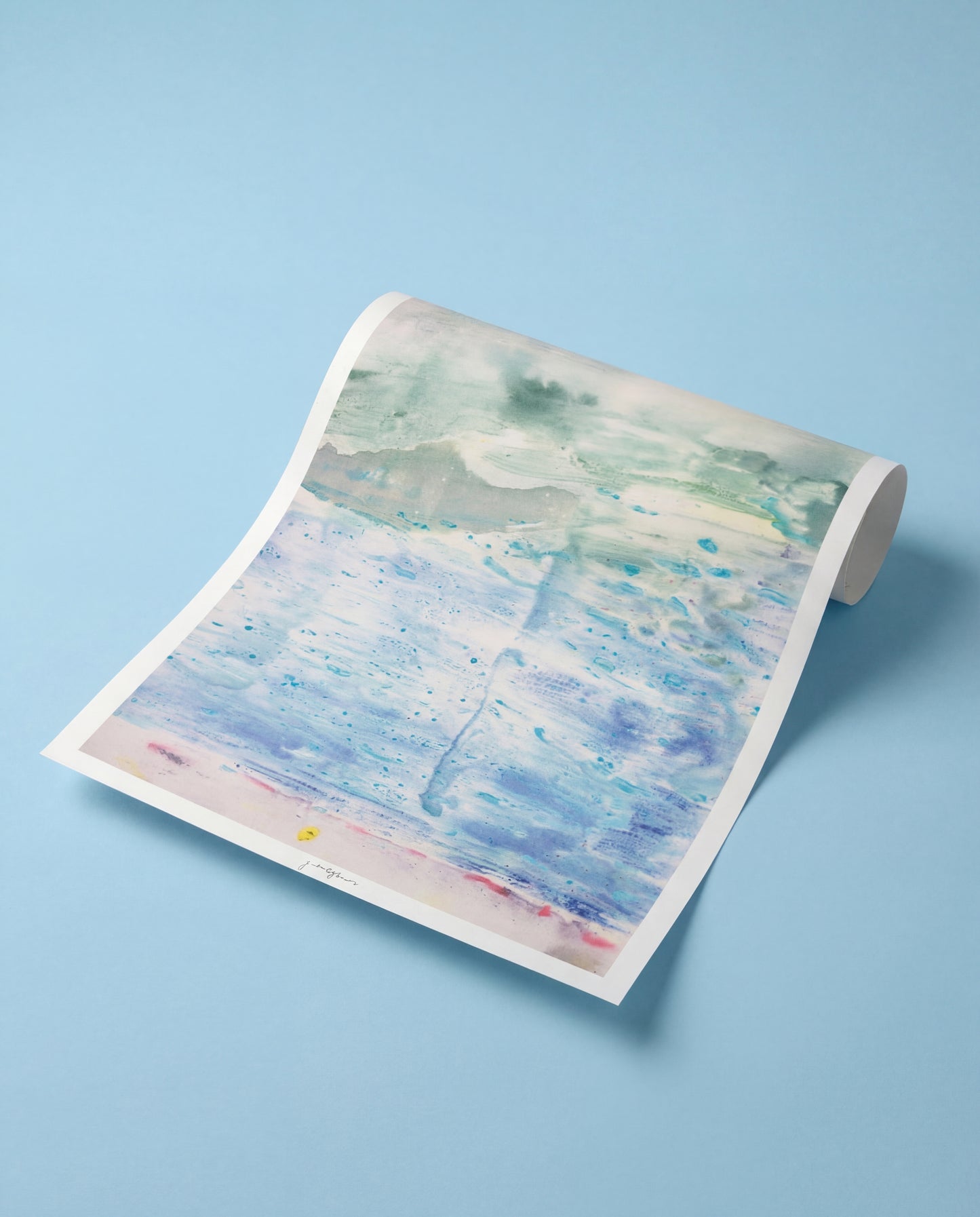 Pietro print by Jakob Steen, shown partially rolled in a studio setting.
