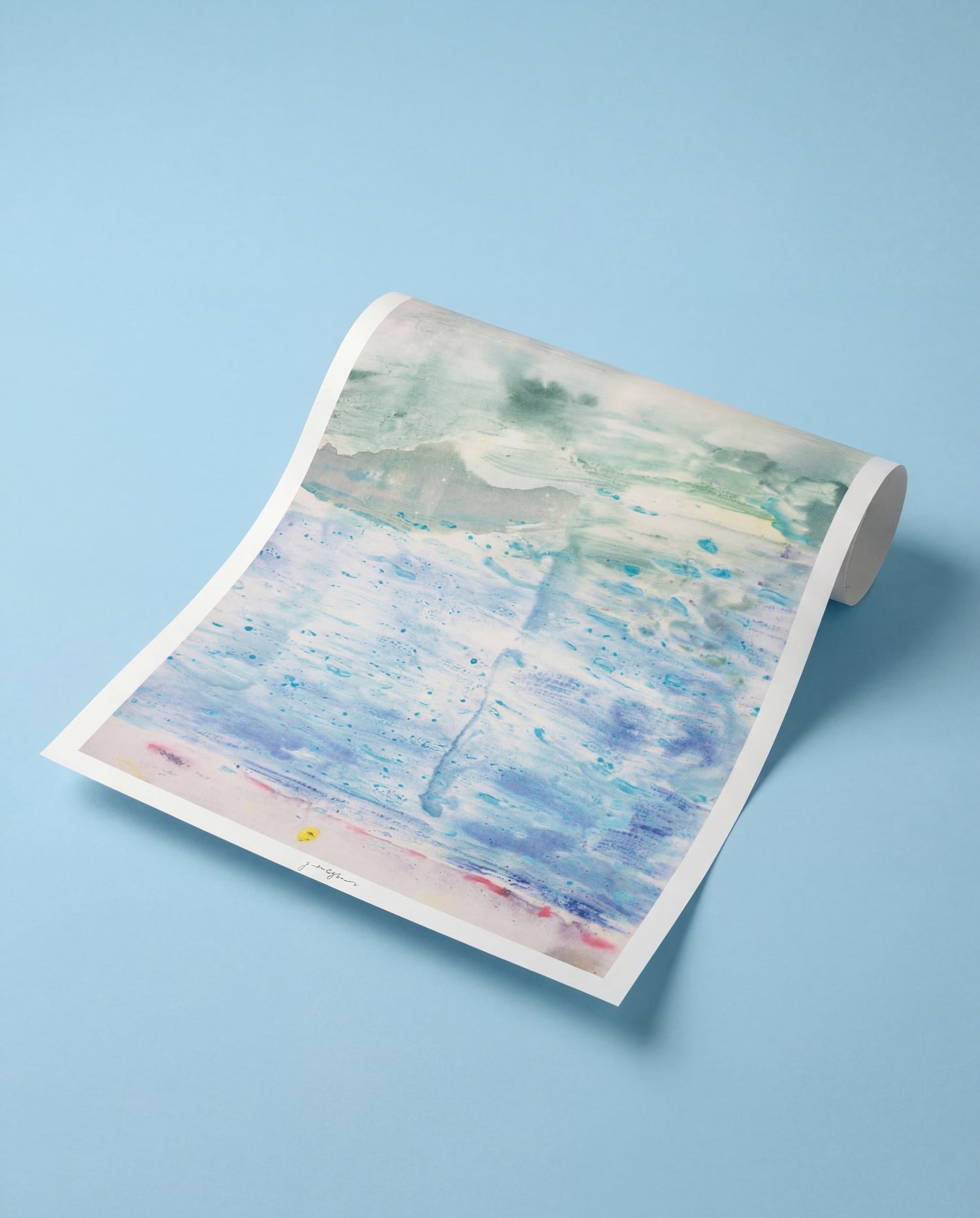 Pietro print by Jakob Steen, shown partially rolled in a studio setting.