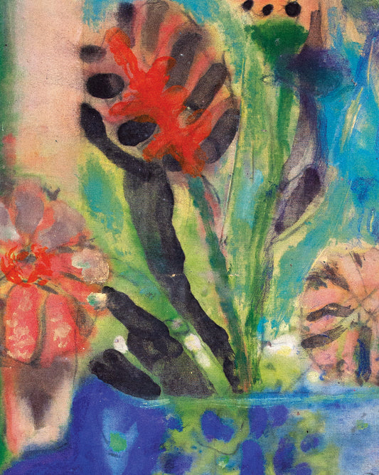 Close-up detail of Cup Of Plants, showing the print surface and the artist's signature.